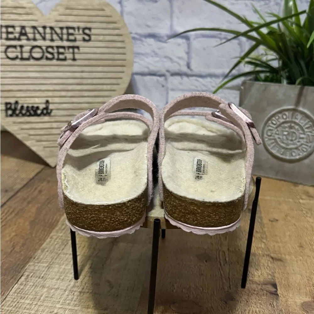 Birkenstock ARIZONA Double WOOL SLIDE Sandal Blush Pink Unisex 34‎ narrow